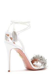 Белые босоножки Wild Thing 105 с кристаллами Aquazzura