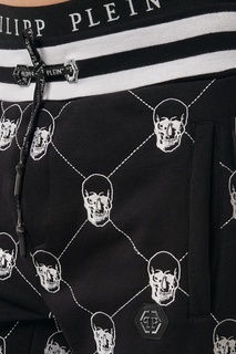 Черные спортивные брюки с лампасами и белыми узорами Philipp Plein