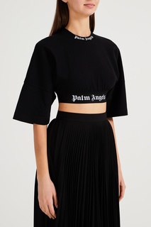 Черный кроп-топ с белыми логотипами Palm Angels