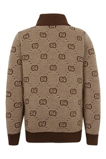 Коричневый свитер с монограммами Gucci Kids