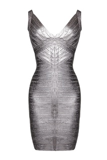 Бандажное платье с серебряным покрытием Hervé Léger