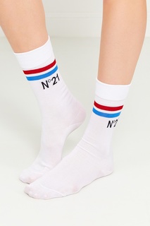 Белые хлопковые носки с полосками No.21