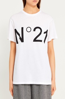 Белая футболка с контрастным логотипом No.21