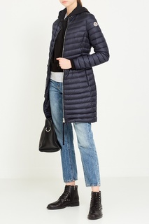 Синий пуховик с карманами Moncler