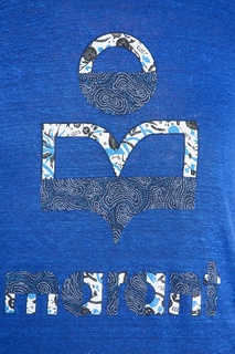 Синяя льняная футболка с логотипом Isabel Marant Etoile