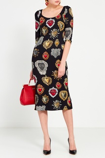 Платье-миди с контрастным принтом Dolce & Gabbana