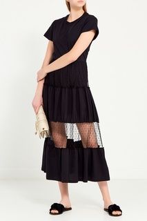 Черное хлопковое платье с сеткой RED Valentino