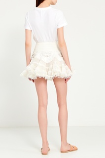 Белая мини-юбка из шелка и льна Zimmermann
