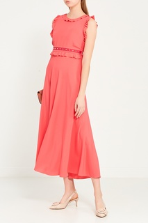 Розовое платье-миди с оборками RED Valentino