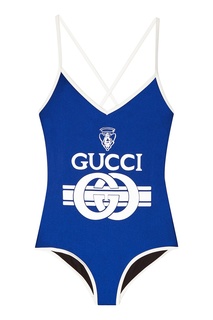 Синий купальник с логотипом Gucci