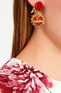 Серьги-клипсы с гравированным сердцем и розой Dolce & Gabbana