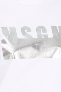 Белая футболка с серебристым логотипом Msgm