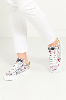 Белые кожаные кроссовки с надписями Dolce & Gabbana