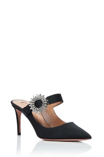 Черные мюли Crystal Blossom Mule 75 Aquazzura