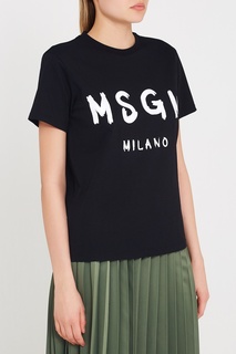 Черная футболка с белым логотипом Msgm