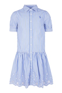 Платье в голубую полоску с ажурной отделкой Ralph Lauren Kids