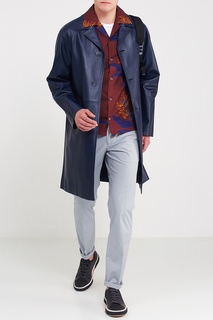 Синее кожаное пальто Prada