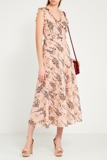 Бежевое платье с принтом и рюшами RED Valentino