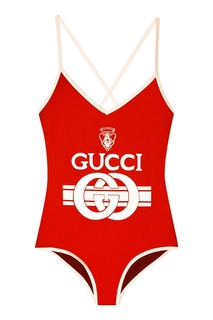 Красный купальник с логотипом Gucci