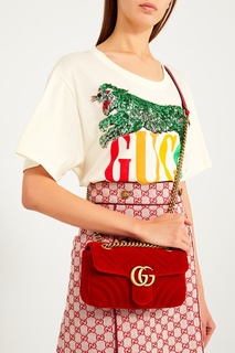 Красная бархатная сумка GG Marmont Gucci