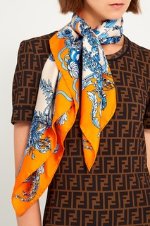 Платок из шелка с голубыми цветами Fendi
