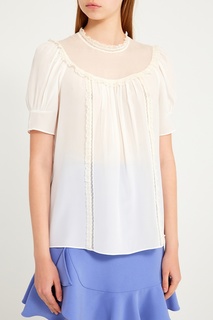 Белая блузка с ажурной отделкой Miu Miu