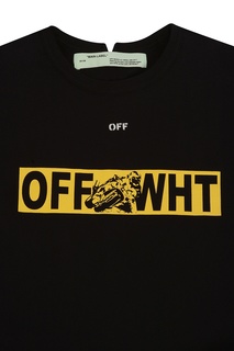 Черная футболка с желтым принтом Off White