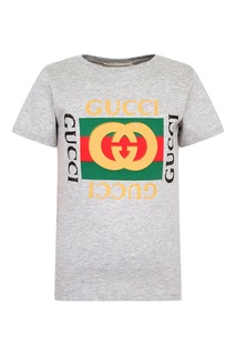 Серая футболка с ярким логотипом Gucci Kids