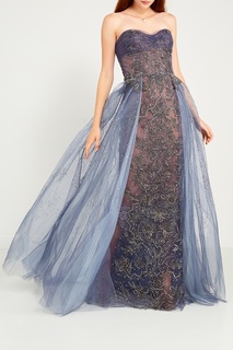 Серое платье с открытыми плечами Marchesa