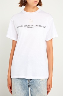 Белая хлопковая футболка с логотипом Golden Goose Deluxe Brand