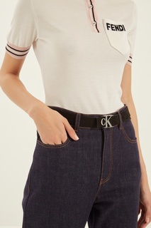 Черный кожаный ремень с логотипом Calvin Klein