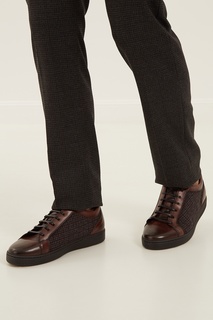 Коричневые кеды с фактурными вставками Kiton