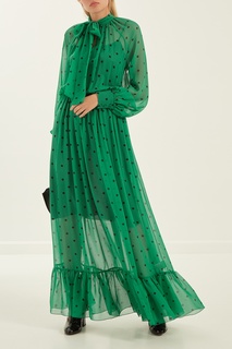 Зеленое шелковое платье в горошек Msgm