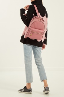 Розовый кожаный рюкзак с заклепками Coach