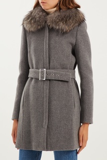 Серое пальто с мехом Claudie Pierlot