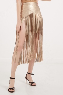 Коричневая юбка с бахромой Elisabetta Franchi