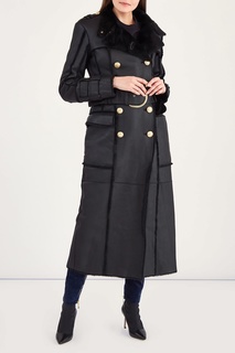 Черное пальто из кожи и овчины Balmain