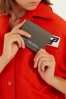 Кожаный кошелек с синим логотипом Prada
