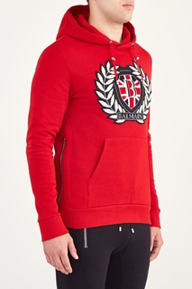 Красное худи с эмблемой бренда Balmain Man