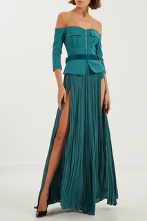 Зеленое платье с открытыми плечами Elisabetta Franchi