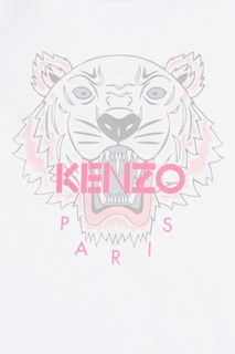 Белая футболка с розовым тигром Kenzo