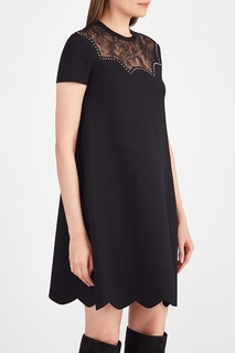 Черное платье с кружевной вставкой Valentino