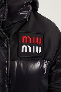 Черная стеганая куртка с логотипом Miu Miu