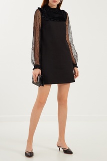 Черное платье с фактурной вставкой RED Valentino