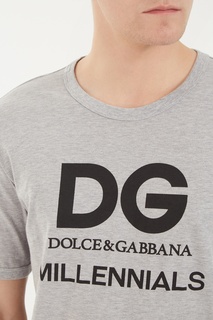Серая футболка с логотипом Dolce & Gabbana