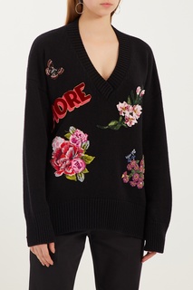 Черный кашемировый пуловер с аппликациями Dolce & Gabbana
