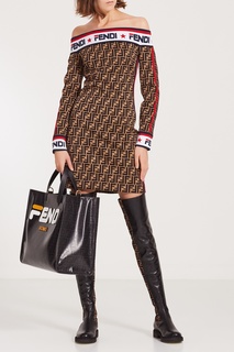 Комбинированное платье с монограммами Fendi