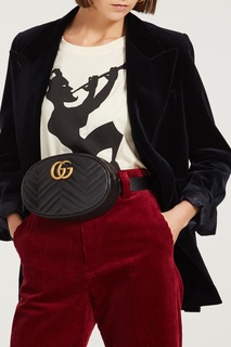 Черная овальная сумка на пояс GG Marmont Gucci