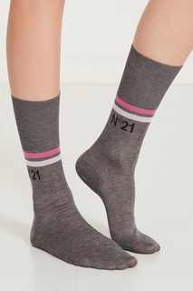 Серые носки с цветной отделкой No.21