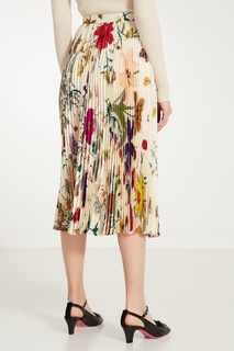 Плиссированная шелковая юбка с цветами Gucci
